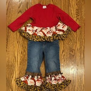 Red Ruffle Top and Denim Pants Set